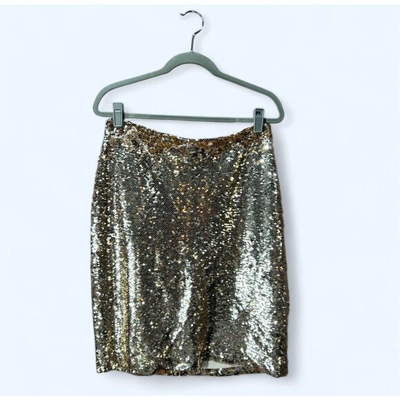 Loft Outlet 10P Petite NWT Gold Sequin New Years Skirt - Picture 1 of 8